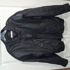 Vintage Andrew Marc leather bomber coat - XL - dark brown